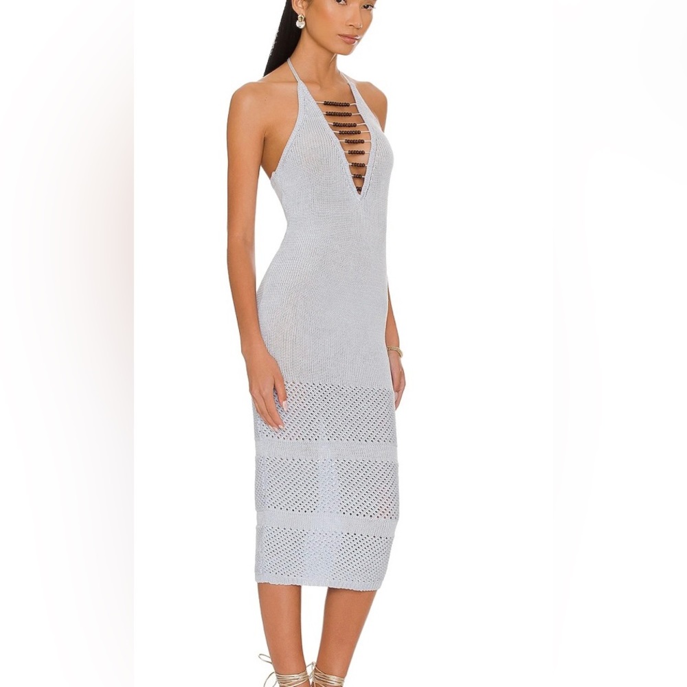 House Of Harlow 1960 Acadia Beaded Knit Midi Dress Blue Size XL - Picture 4 of 5